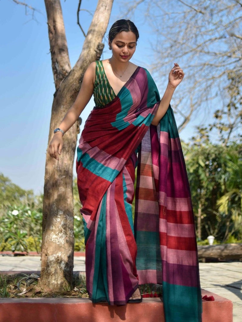 Khadi Cotton Saree With Blouse piece