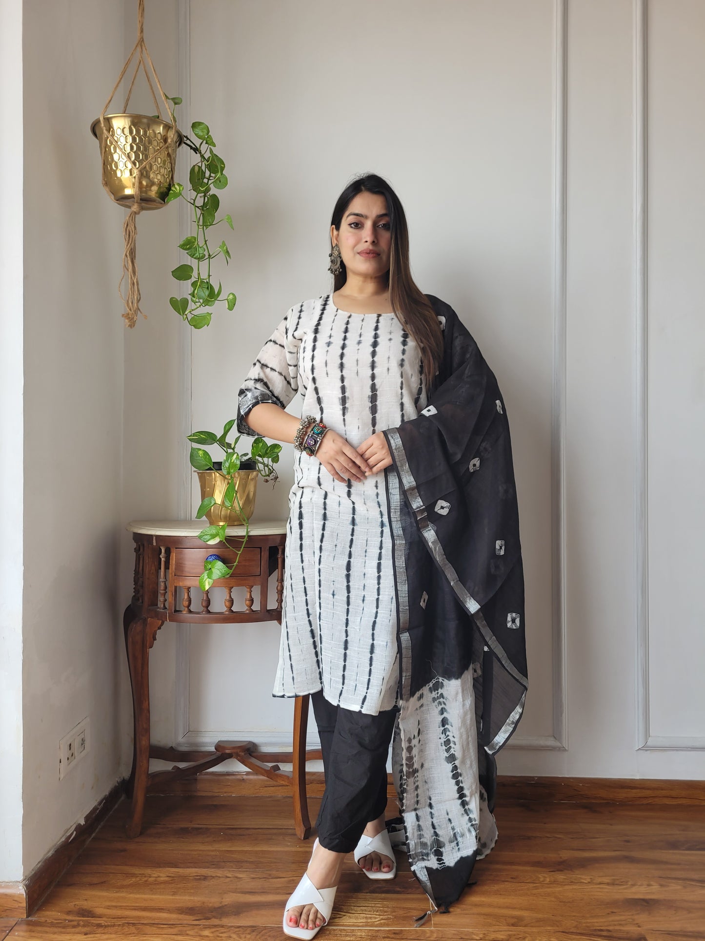 Traditional Hand Block printed Stitched Lilen suit with dupatta
