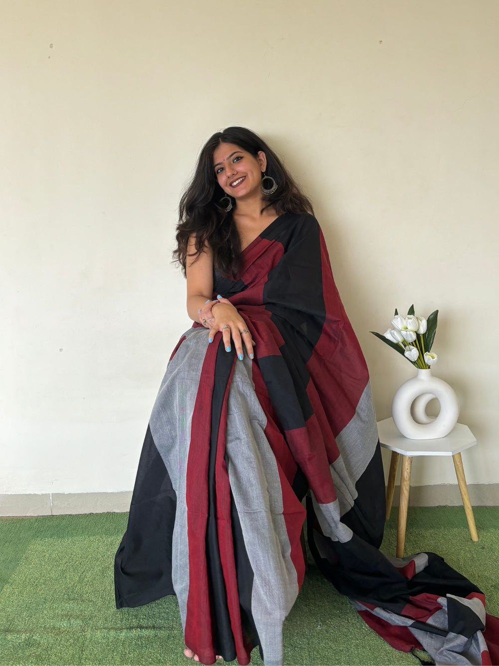 Khadi Cotton Saree With Blouse piece