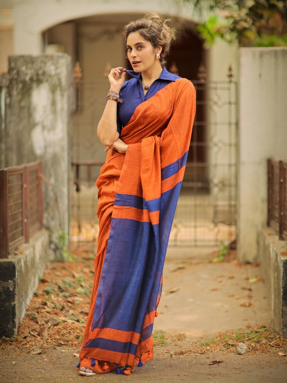 Festival Wear Khadi Cotton Saree With Blouse