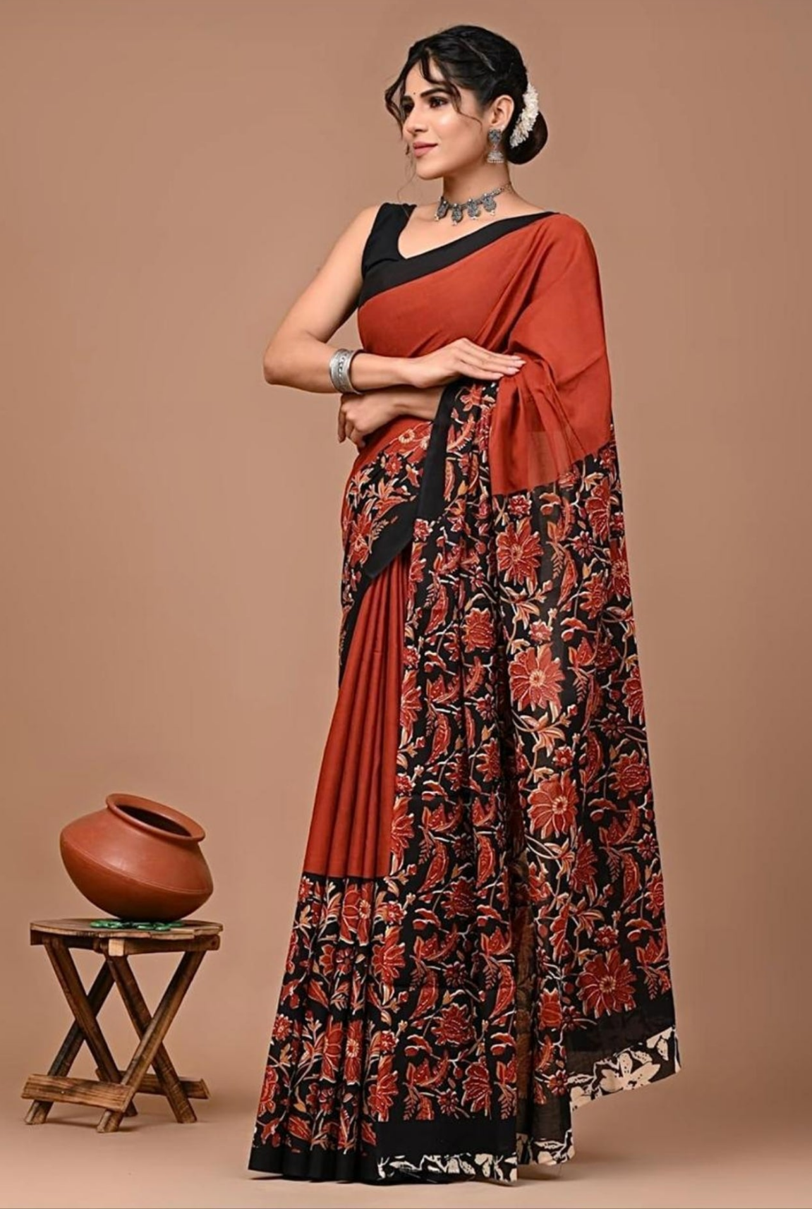 Red Love Pure Cotton Mulmul Saree with Blouse