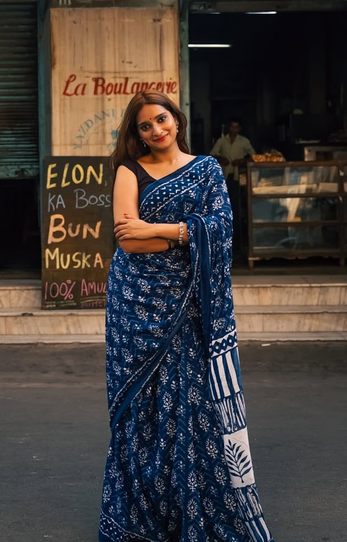 Indigo Love Pure Cotton Mulmul Saree