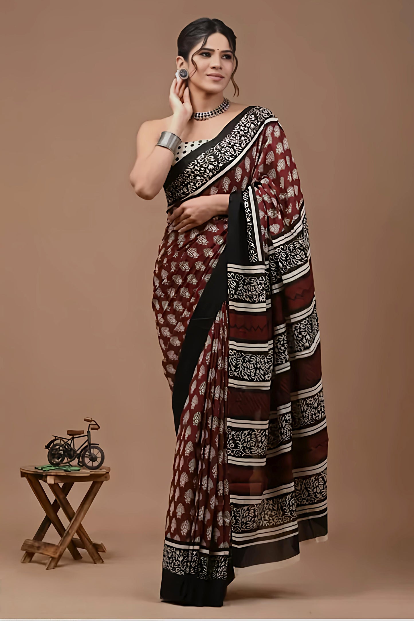 Bagru Prime Pure cotton mulmul saree with blouse