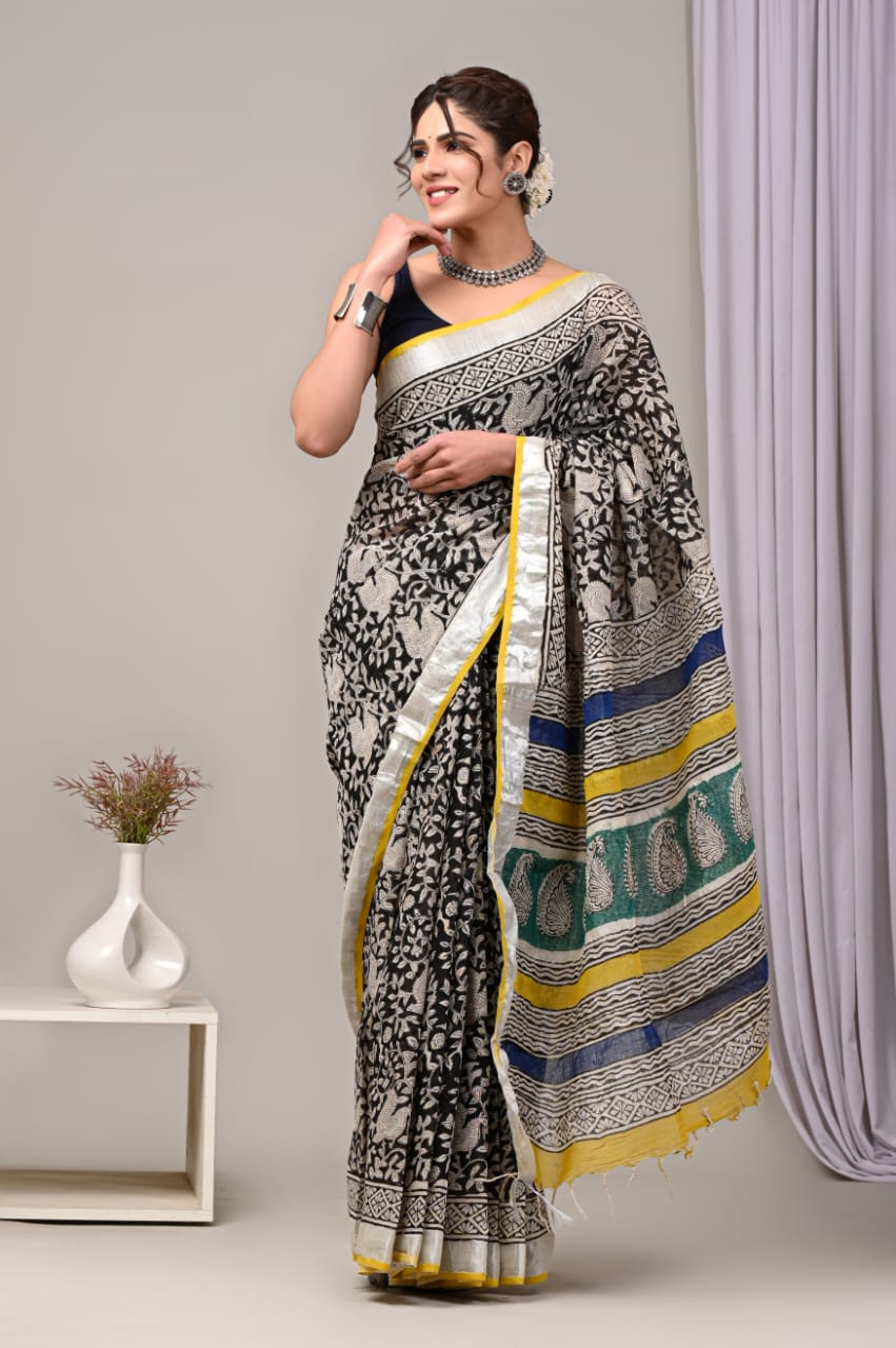 Bagru Print Lilen Saree with Blouse
