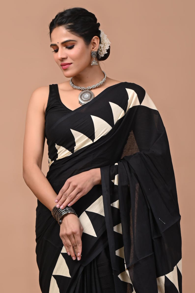 Black Love Pure Cotton Mulmul Saree with Blouse