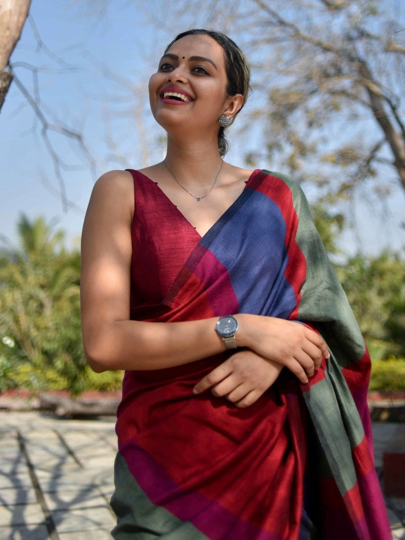 Office Wear Khadi Cotton Saree With Blouse