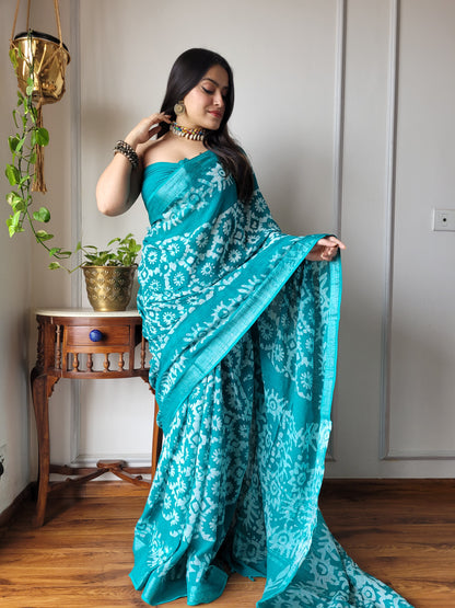 Printed Cotton Lilen Sarees With blouse