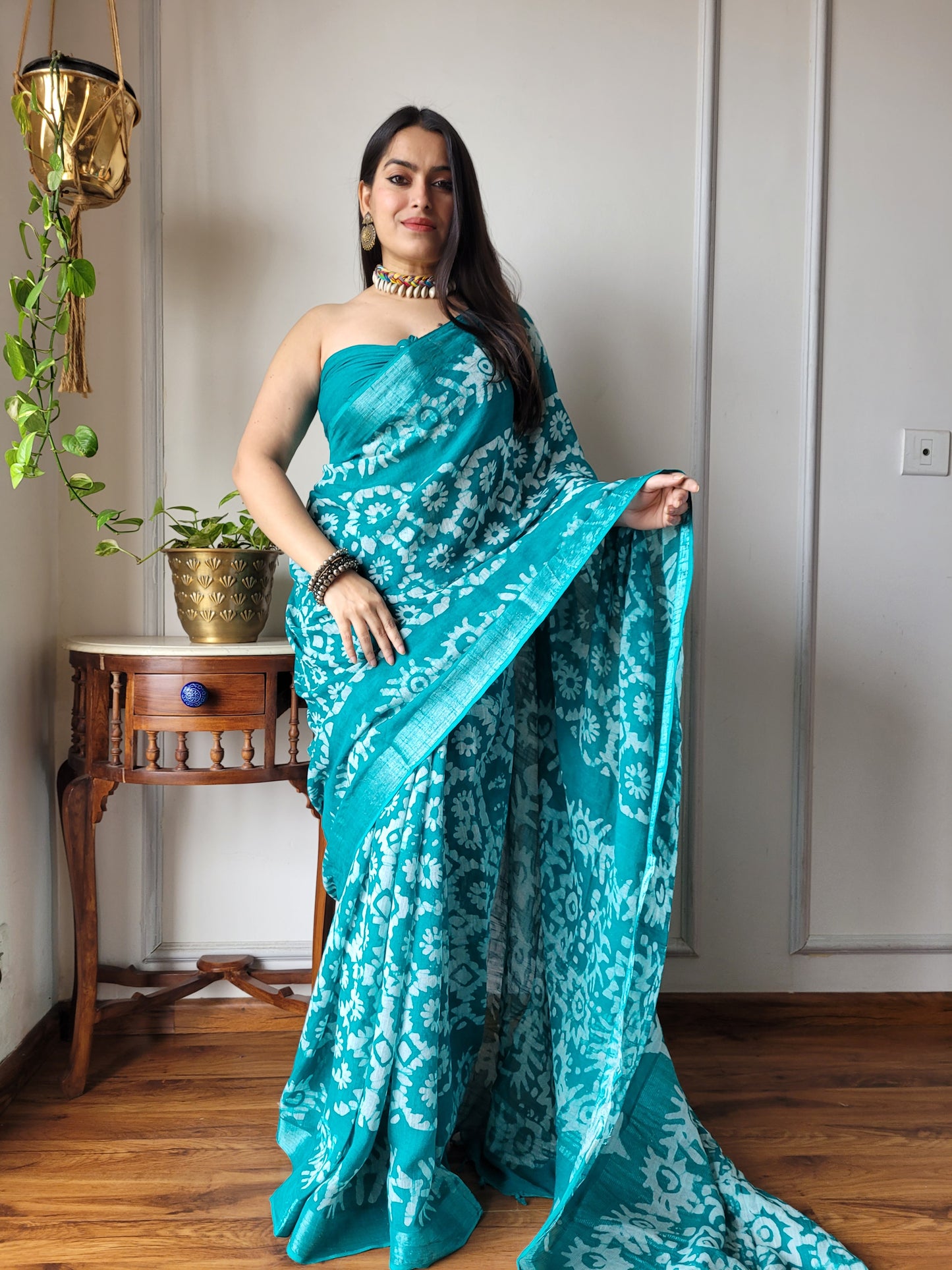 Printed Cotton Lilen Sarees With blouse