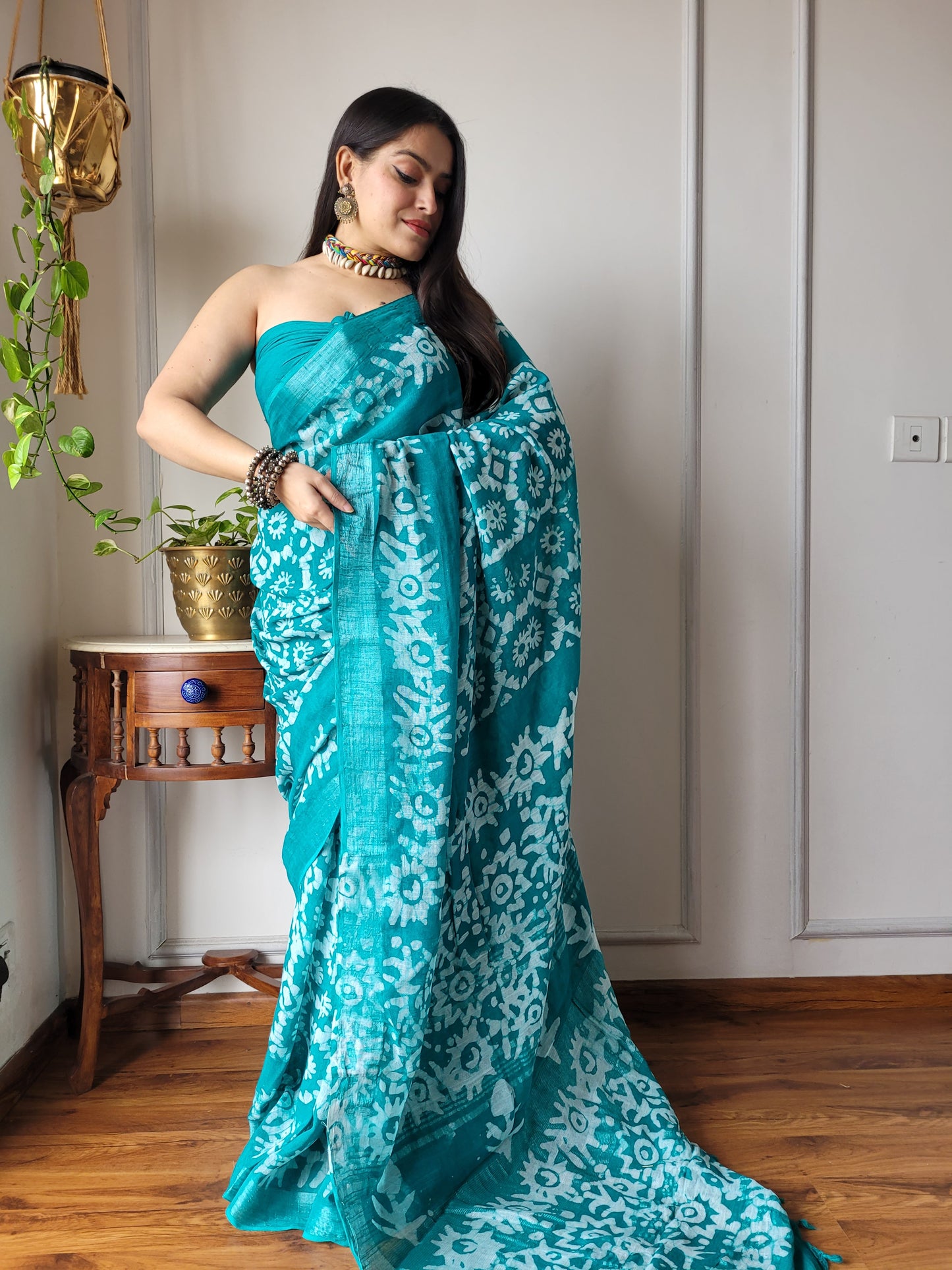 Printed Cotton Lilen Sarees With blouse