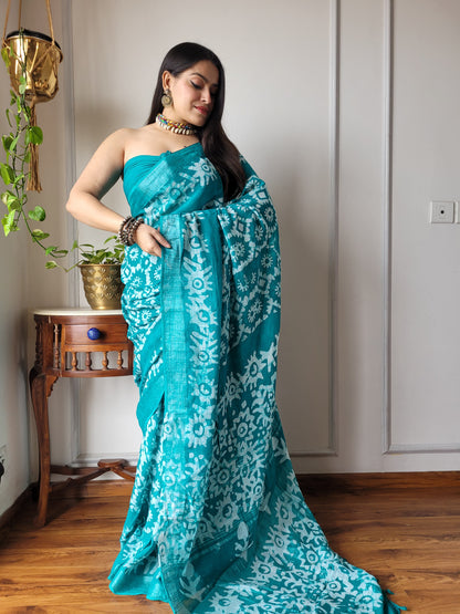 Printed Cotton Lilen Sarees With blouse