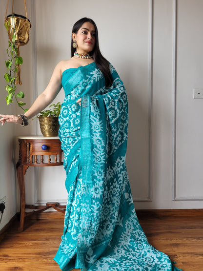 Printed Cotton Lilen Sarees With blouse