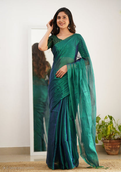 Plain Tissue Silk Saree With Blouse piece