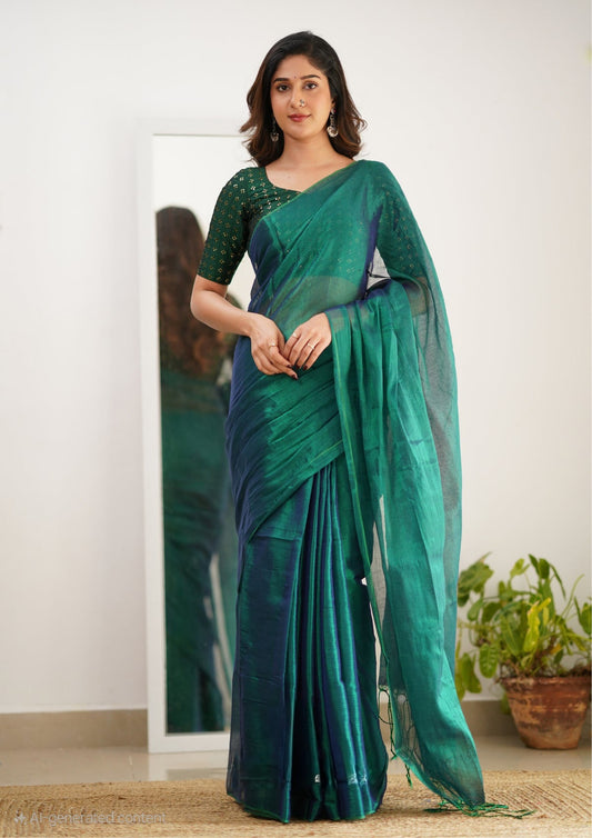 Plain Tissue Silk Saree With Blouse piece