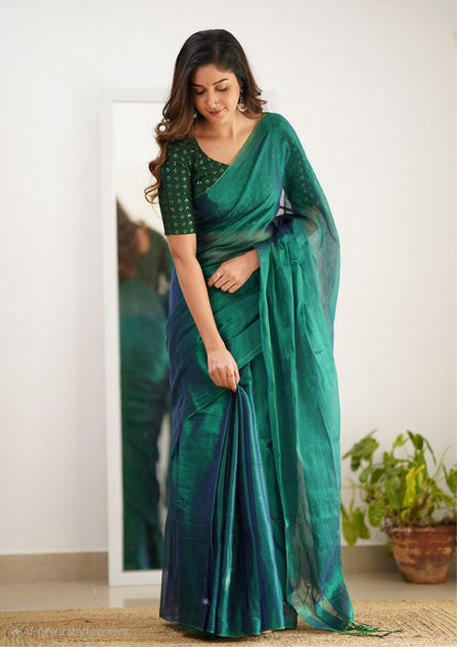 Plain Tissue Silk Saree With Blouse piece