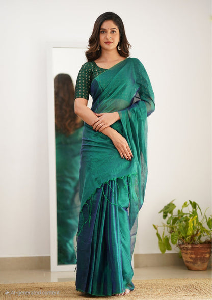 Plain Tissue Silk Saree With Blouse piece