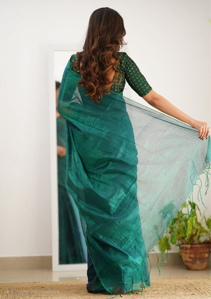 Plain Tissue Silk Saree With Blouse piece