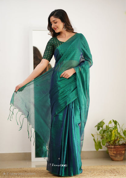 Plain Tissue Silk Saree With Blouse piece