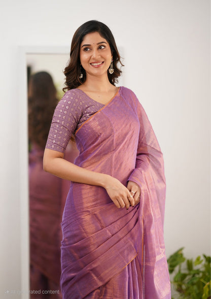 Bagru Prime Tissue Silk Saree With Blouse