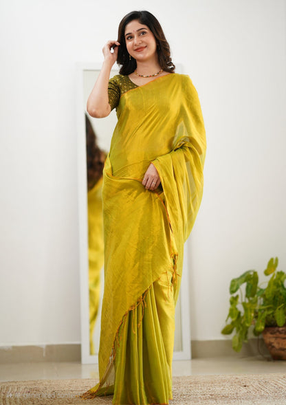 Bagru Prime Tissue Silk Saree With Blouse