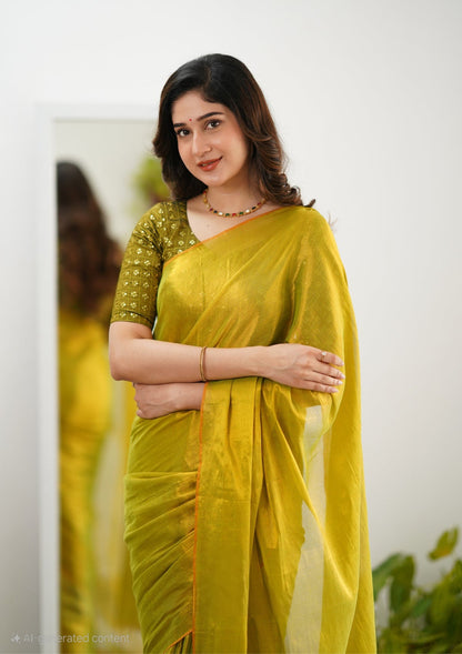 Bagru Prime Tissue Silk Saree With Blouse