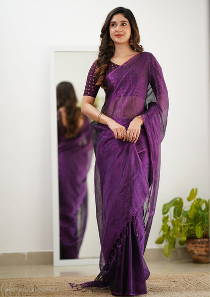 Party Wear Tissue Silk Saree With Blouse