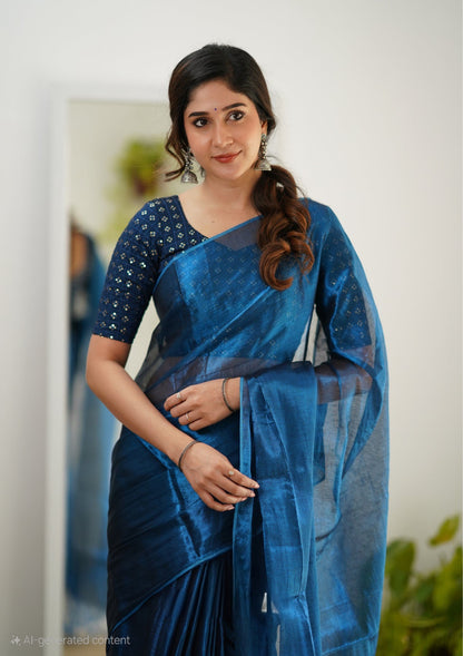 Office Wear Tissue Silk Saree With Blouse piece