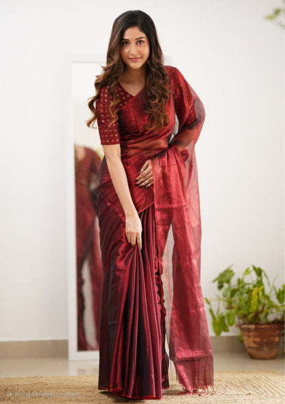 Party Wear Tissue Silk Saree With Blouse piece