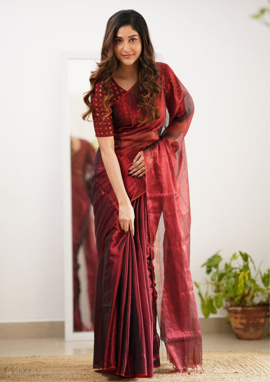 Party Wear Tissue Silk Saree With Blouse piece