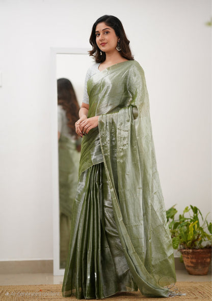 Office Wear Tissue Silk Saree With Blouse piece