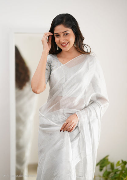 Party Wear Tissue Silk Saree With Blouse piece