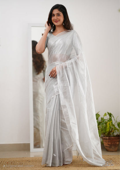 Party Wear Tissue Silk Saree With Blouse piece