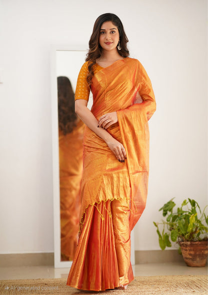 Bagru Prime Tissue Silk Saree With Blouse piece