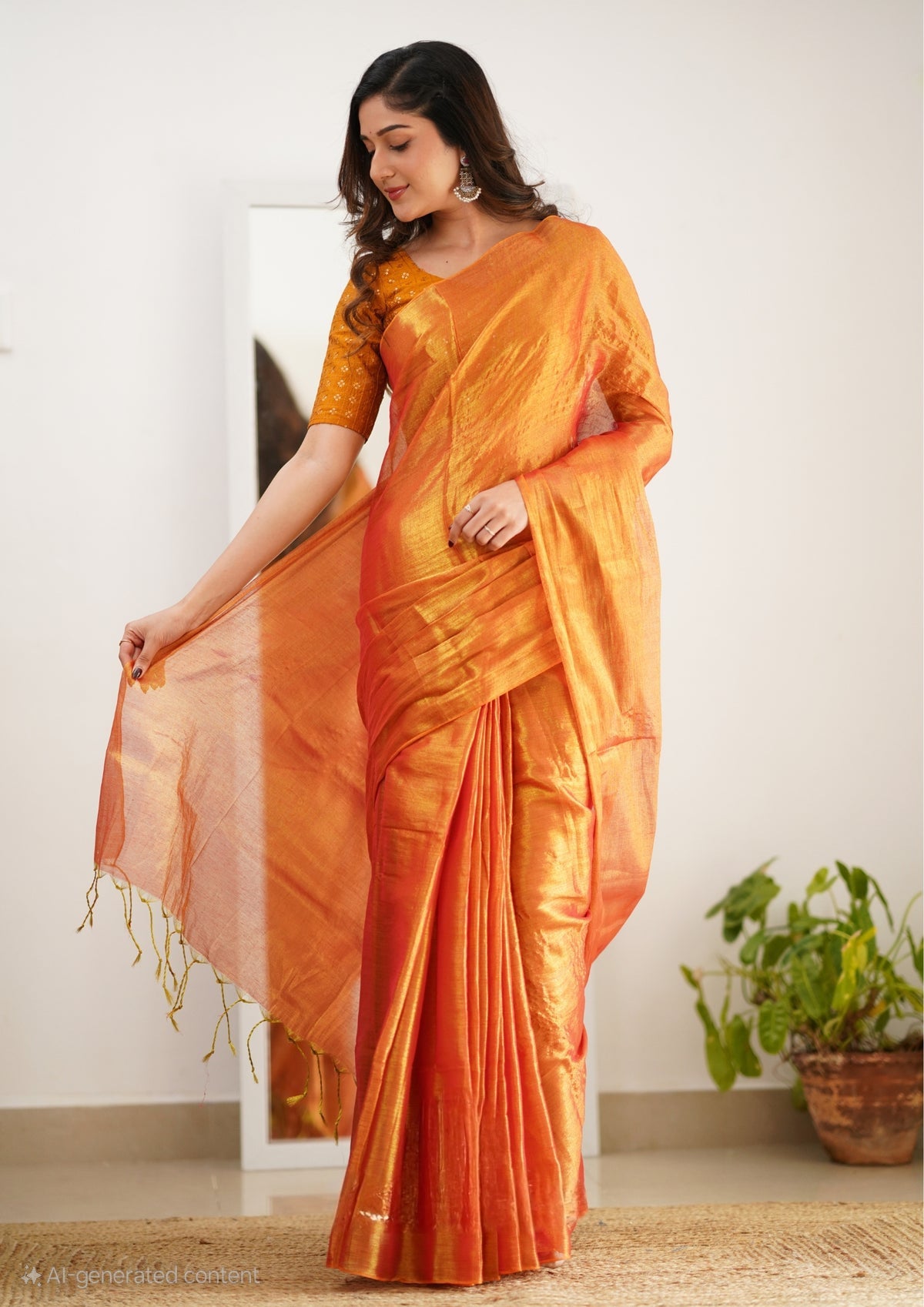 Bagru Prime Tissue Silk Saree With Blouse piece