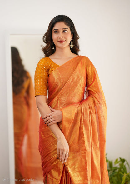 Bagru Prime Tissue Silk Saree With Blouse piece