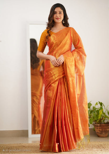 Bagru Prime Tissue Silk Saree With Blouse piece