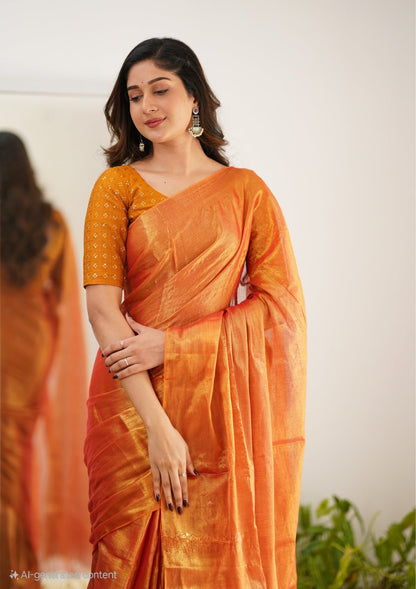 Bagru Prime Tissue Silk Saree With Blouse piece