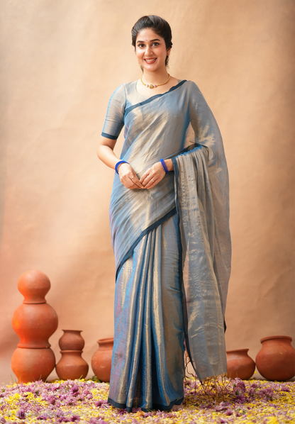 Office Wear Tissue Silk Saree With Blouse piece