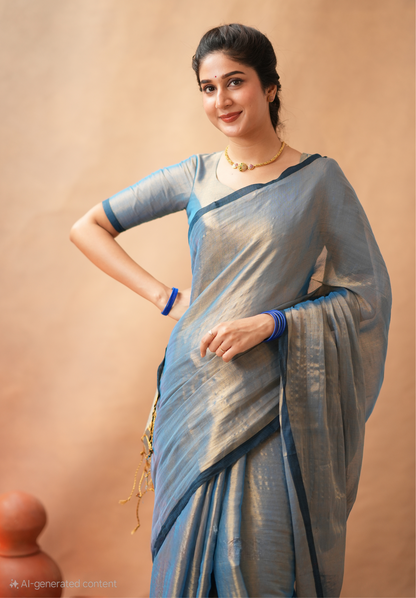 Office Wear Tissue Silk Saree With Blouse piece