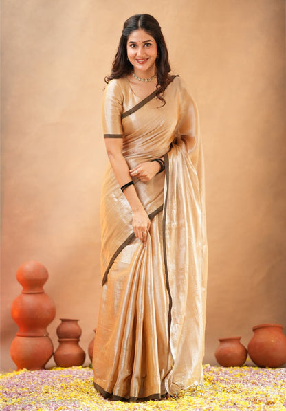 Bagru Prime Tissue Silk Saree With Blouse piece