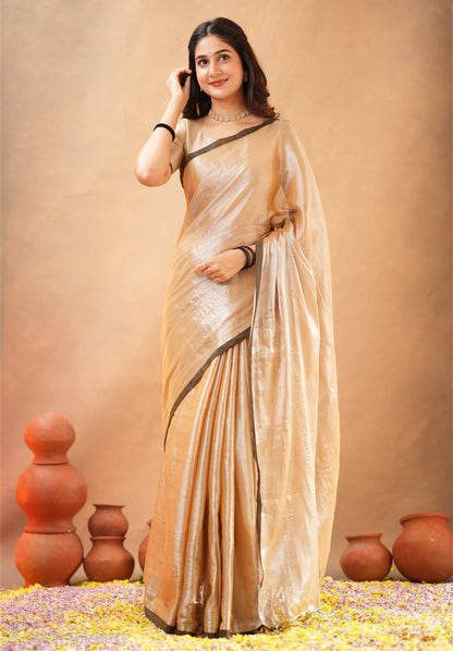 Bagru Prime Tissue Silk Saree With Blouse piece