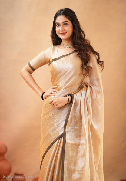 Bagru Prime Tissue Silk Saree With Blouse piece