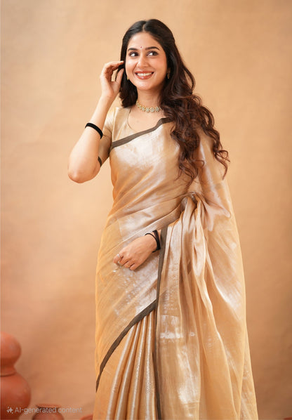 Bagru Prime Tissue Silk Saree With Blouse piece