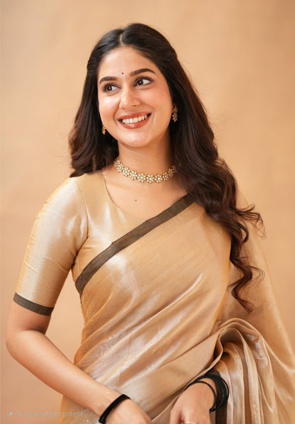 Bagru Prime Tissue Silk Saree With Blouse piece