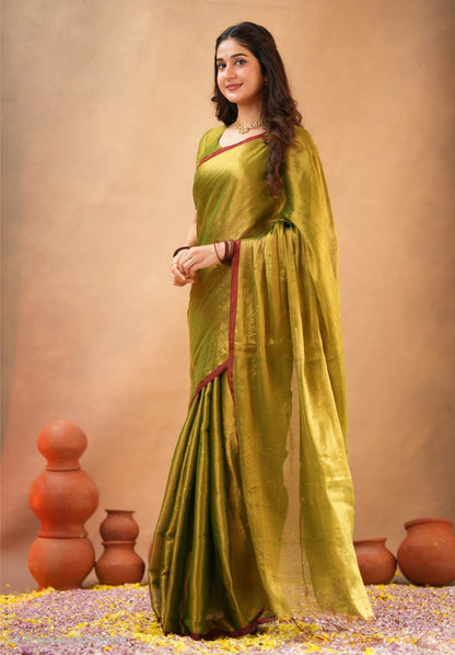 Bagru Prime Tissue Silk Saree With Blouse
