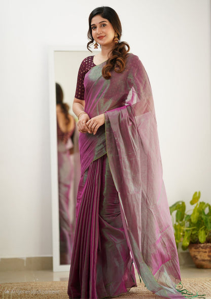 Party Wear Tissue Silk Saree With Blouse