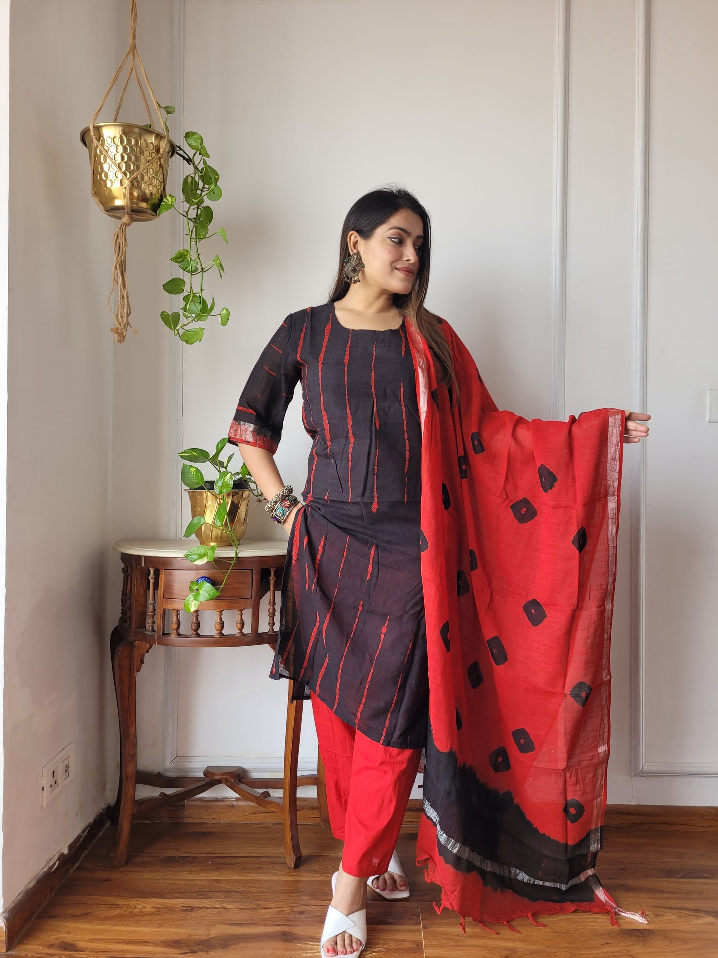 Office wear linen stitch suit set