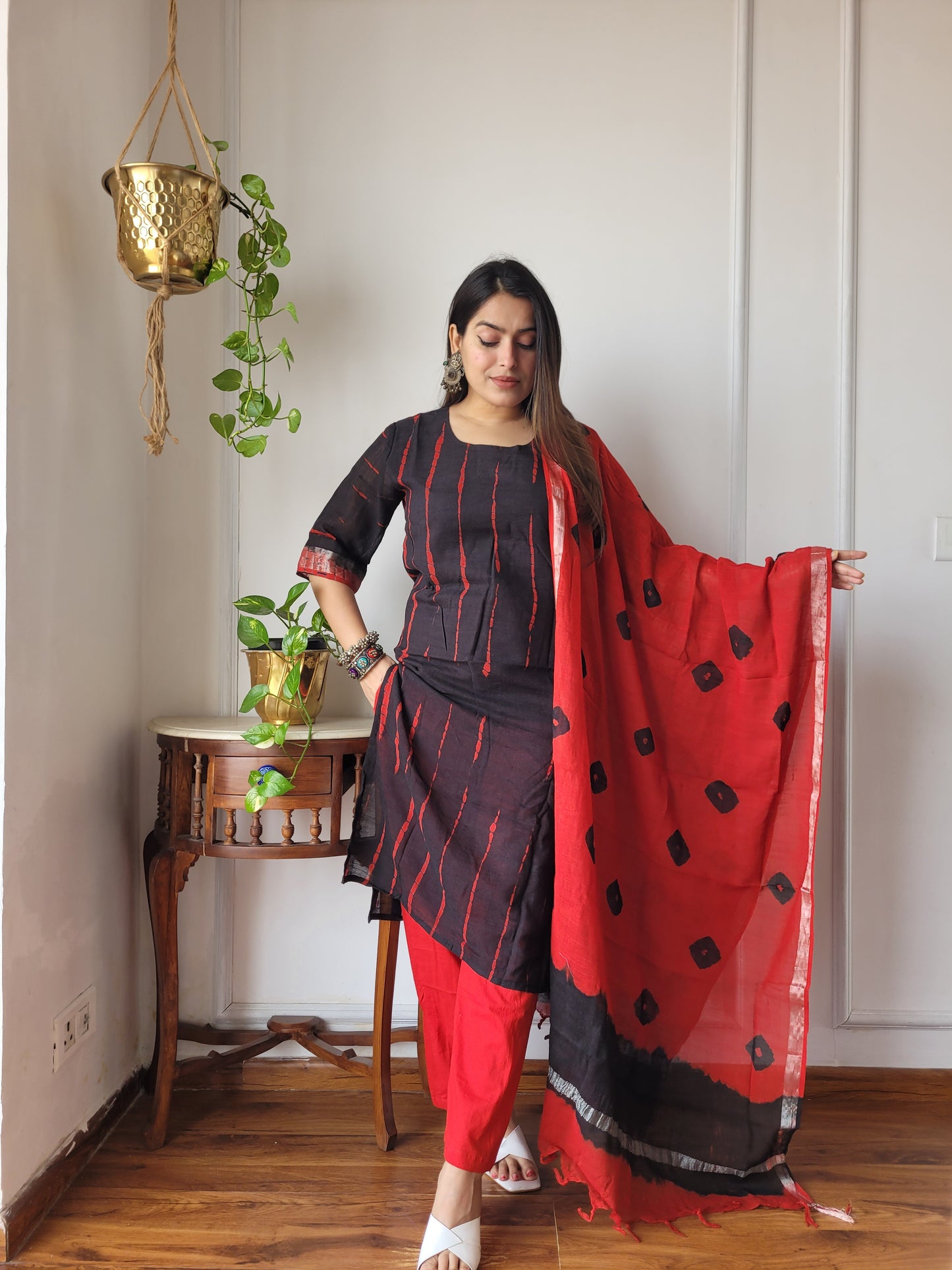 Office wear linen stitch suit set