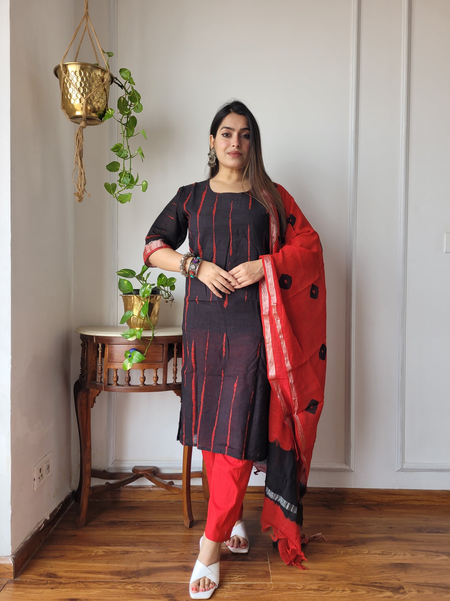 Office wear linen stitch suit set