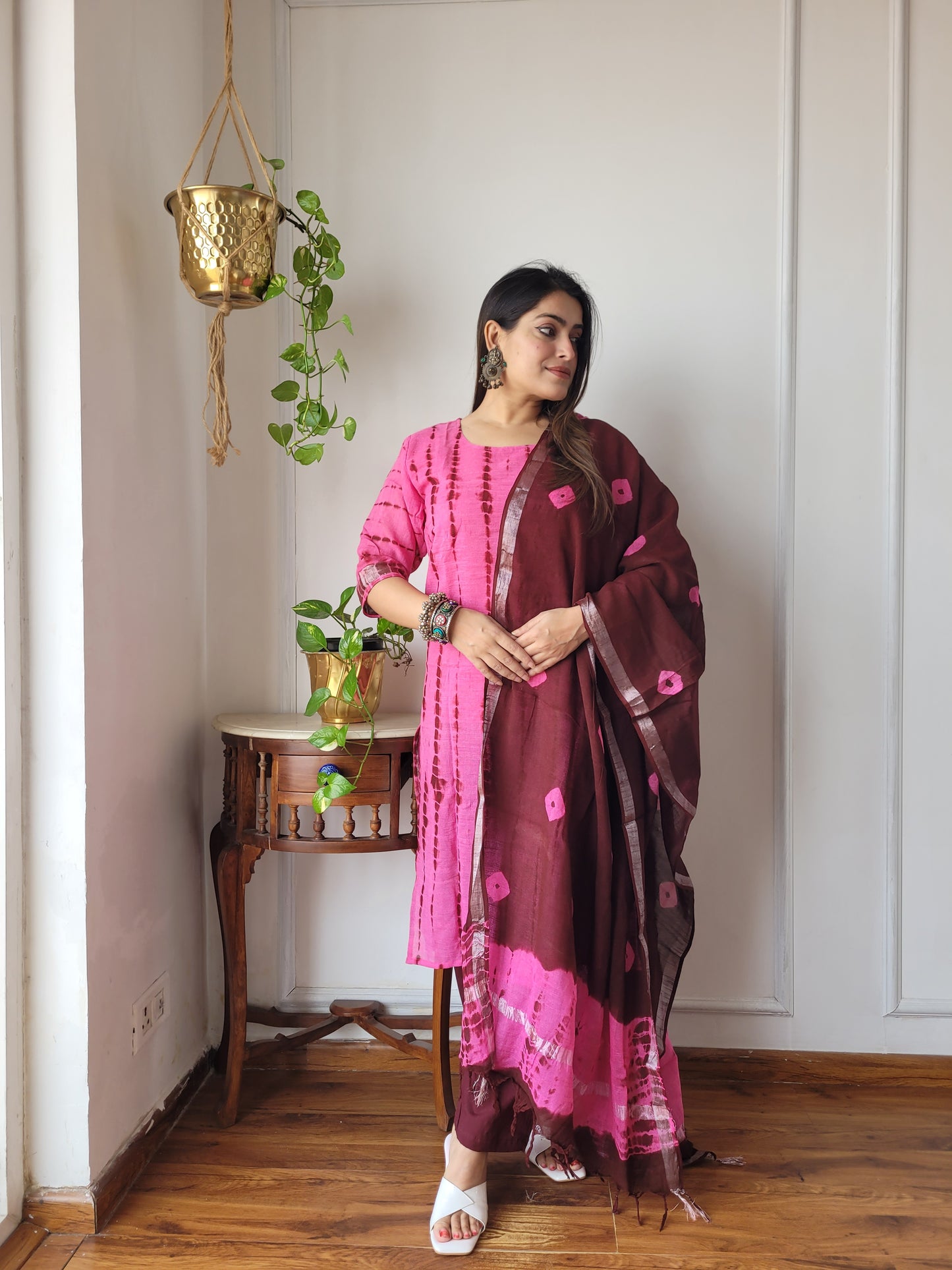 Shibori print linen suit set