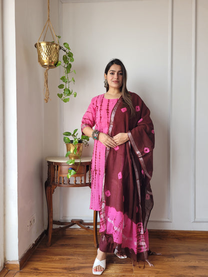 Shibori print linen suit set